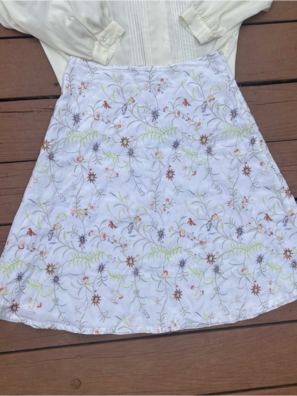 Vintage Silk Skirt embroidered beaded floral zip up midi whimsical alternative